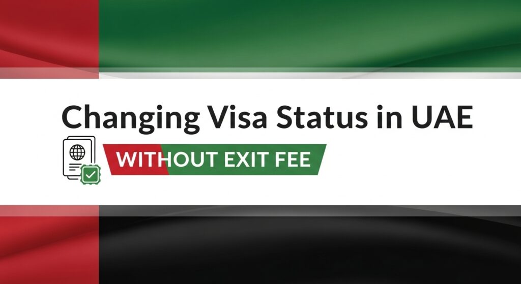 A person applying to change their UAE visa status from inside the country on a laptop, illustrating the convenience of avoiding an exit.)